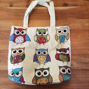 Large Owl Tote bag with zipper top